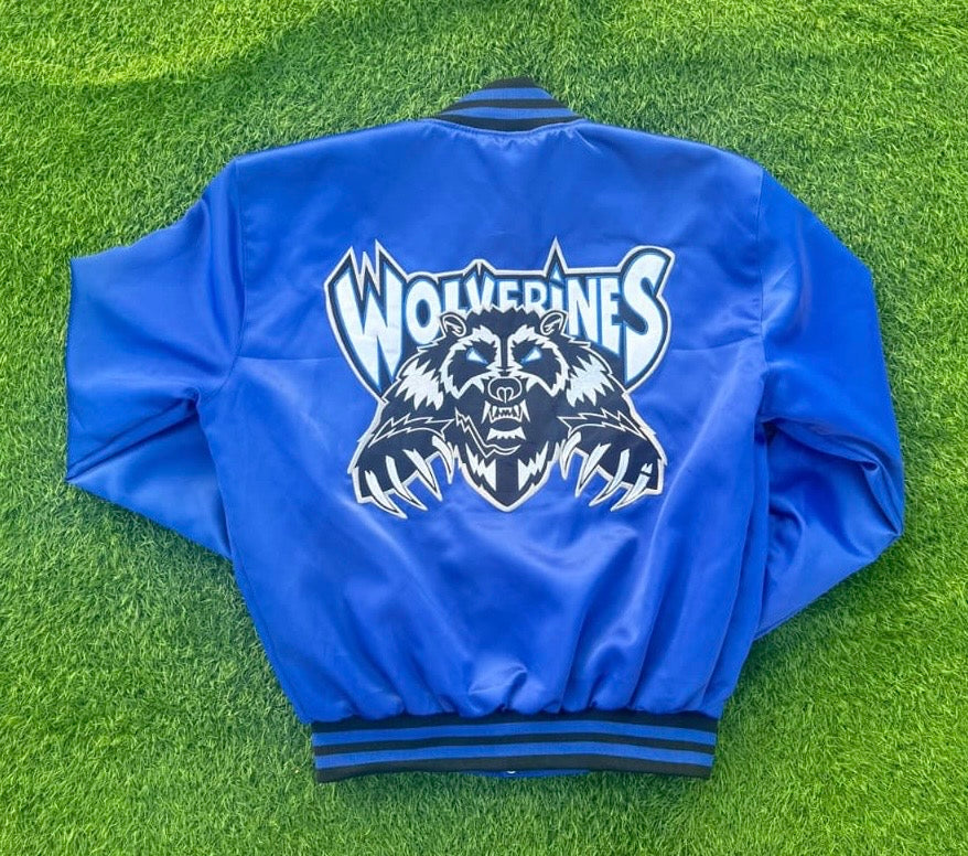 Dunbar Wolverines Satin Bomber Jacket - BLUE