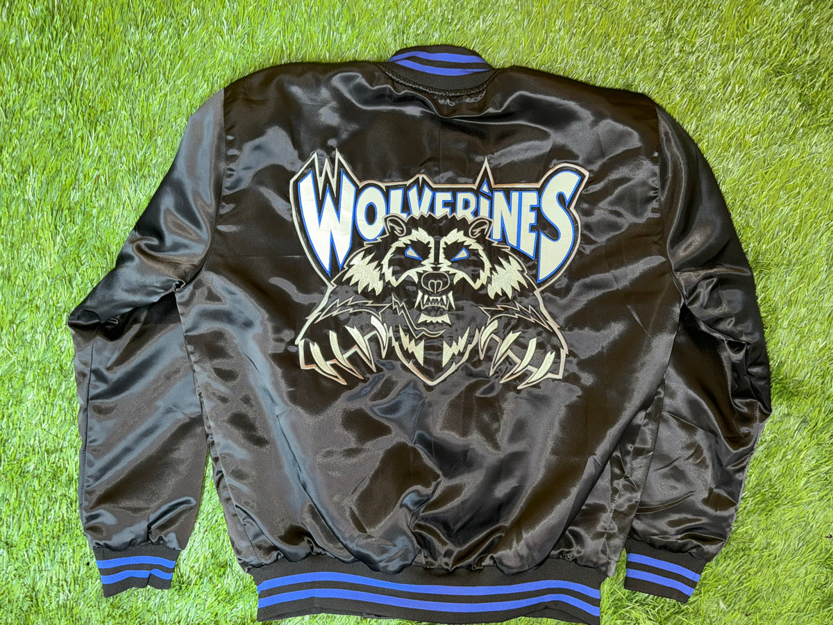 Dunbar Wolverines Satin Bomber Jacket - BLACK